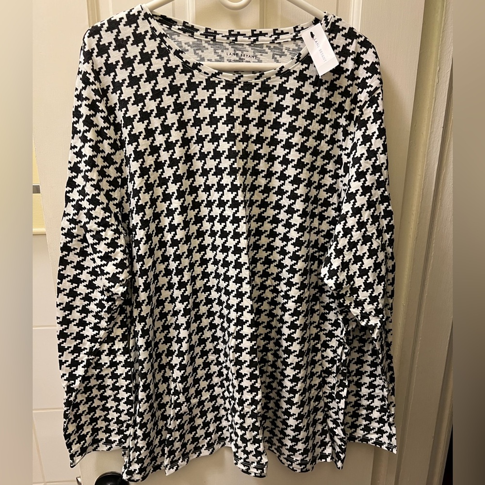 Lane Bryant Black and White Houndstooth Long Sleeve Tee